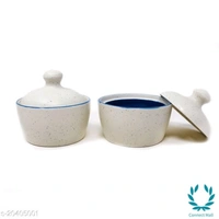 Handcrafted White  Blue  Marble Ceramic Butter Pot with Lid - Butter Pot